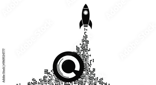 Rocket launching with abstract smoke trail, symbolizing startup and progress.