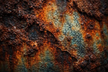Close up of corroded metal texture showing oxidation patterns