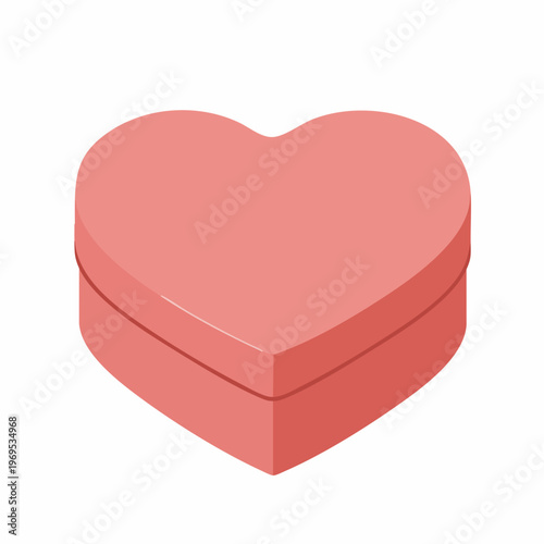 Isometric pink heart-shaped gift box with lid, symbolizing love and affection