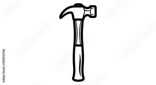A simple black and white illustration of a hammer on a white background.