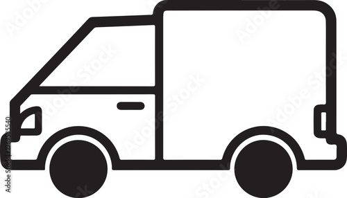 Delivery truck, cargo van, transportation icon, black outline, simple vector