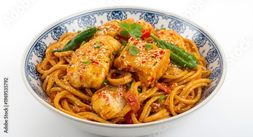 Yummy noodles mixed with fi...