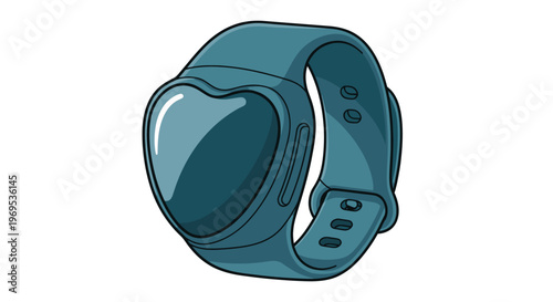 Teal smartwatch with rounded square face.