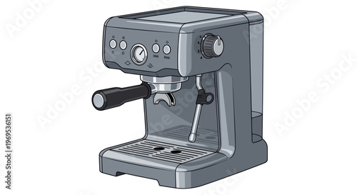 Silver espresso coffee machine appliance.