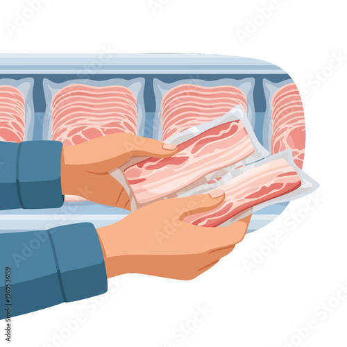 Person holding packaged meat slices in a store