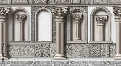 Detailed ancient stone architectural columns.