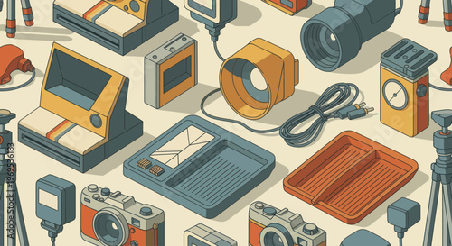 Collection of various photography equipment tools.