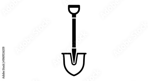Simple black and white illustration of a shovel on a white background.