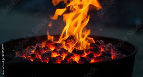 Charcoal briquettes glowing...