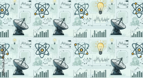 Satellite dishes and science symbols pattern.