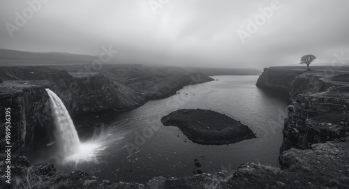Moody grayscale landscape s...