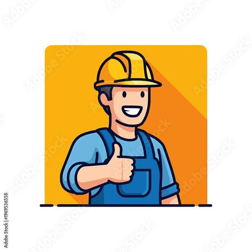 A happy construction worker gives a thumbs up gesture