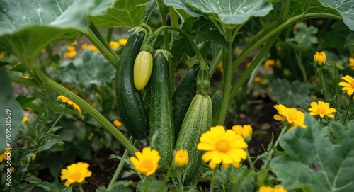 Green zucchini plants produ...