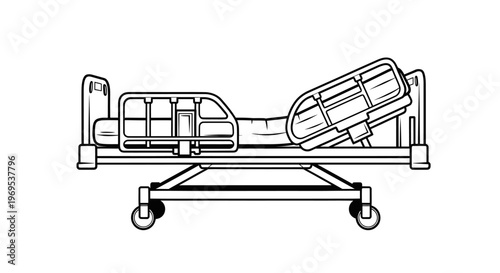 Hospital bed with adjustable backrest.