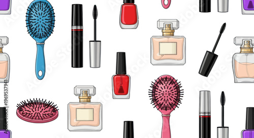 Colorful makeup and hair brushes.