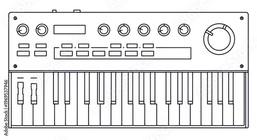 Electronic keyboard synthesizer instrument panel.