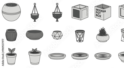 Variety of empty flower pots.