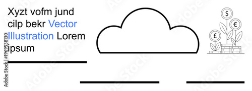 Cloud computing, financial investment, data storage, technology innovation, digital assets, online banking. A cloud with currency plants growth. Cloud computing and financial investment concept