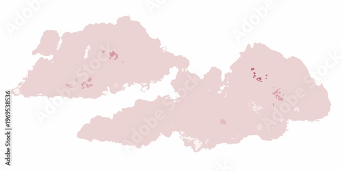 Abstract pink and red shapes resembling landmasses on a white background