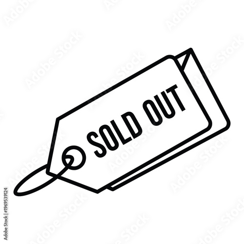 Sold out tag icon with text on white background icon
