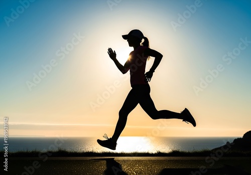 Female Runner Silhouette at Sunrise Fitness Motivation Scene