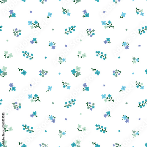 Seamless Pattern with Flower Design on White Background. Hand Drawn Vector Illustration. 