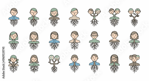 Rooted People Illustration Set Connection Family Relationships Growth Wellbeing Mental Health Support Vector Graphic Design Concept