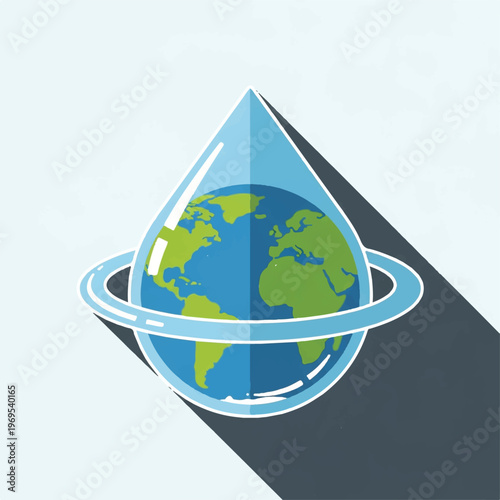 Earth Globe in Water Drop Illustration.