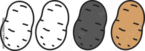 Potato vegetable icon set featuring outline silhouette and colorful brown styles for organic farming healthy eating and grocery design vector