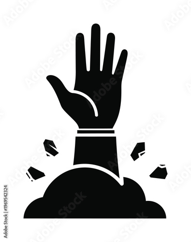 Vector of a hand breaking through a solid surface with sharp fragments