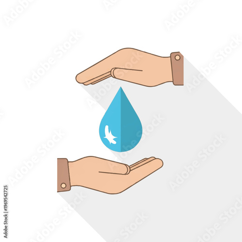 Hands holding a drop of water.