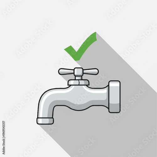 Modern Faucet With Green Check Mark.