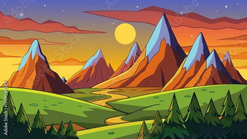 mountain landscape, mountains at dawn, oil painting