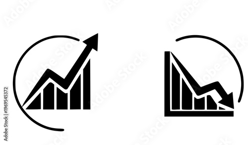 A vector graphic illustration of two graph icons with arrows in a circular motion