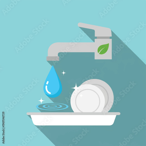 Water dropping on clean dishes plate.