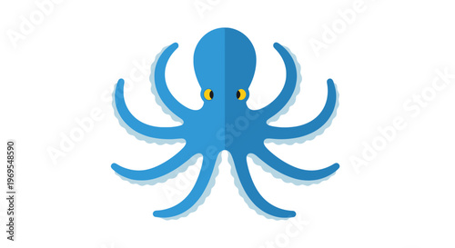 Blue Octopus Cartoon Illustration Marine Ocean Animal Design