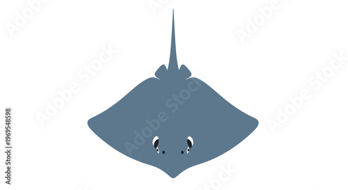 Blue Stingray Front View Cartoon Illustration Marine Ocean Animal Design