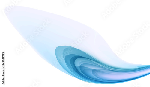 重なり合う半透明のブルーウェーブが滑らかに広がる抽象デザイン、流動的な形状とグラデーションが美しい近未来的背景素材