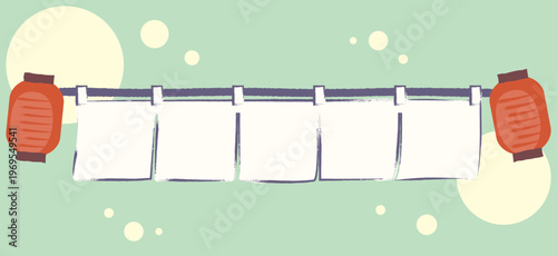 アナログ風　赤い提灯と暖簾のイラスト