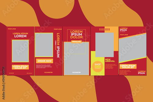 Instagram Stories Template Set with Bold Red and Yellow Modern Design