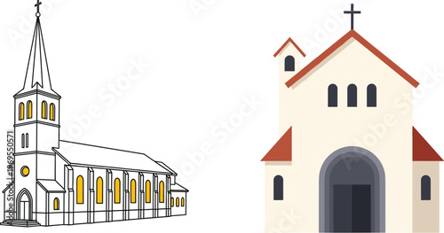 Church Building Icons Set with Various Architectural Styles for Religious and Spiritual Themes