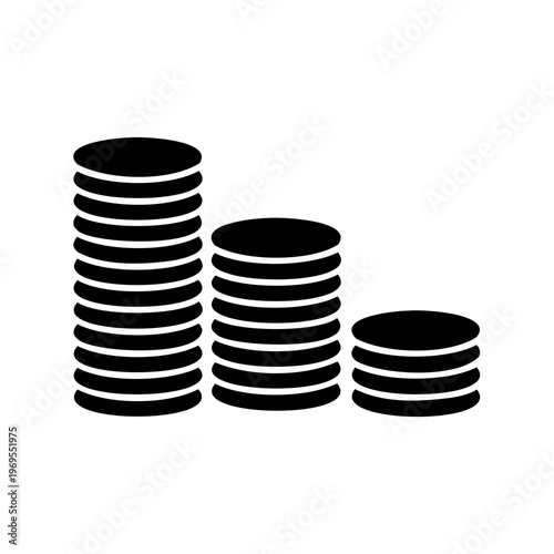 Decreasing stacks of coins representing financial loss, debt, or economic downturn