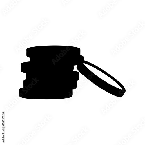 A stark black and white silhouette of a stack of coins