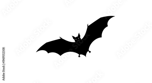 Black bat silhouette, flying mammal icon, Halloween symbol, dark creature shape