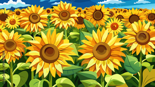 A field of sunflowers. Oil painting texture.
