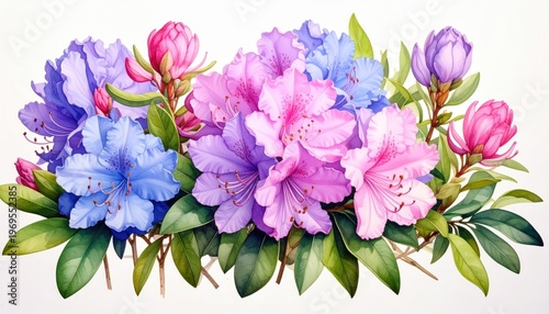 Colorful flower bouquet with pink blue blossoms green leaves stunning floral arrangement featuring vibrant pink and blue blooms