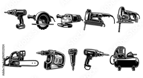Professional Power Tools and Industrial Equipment Vector Set