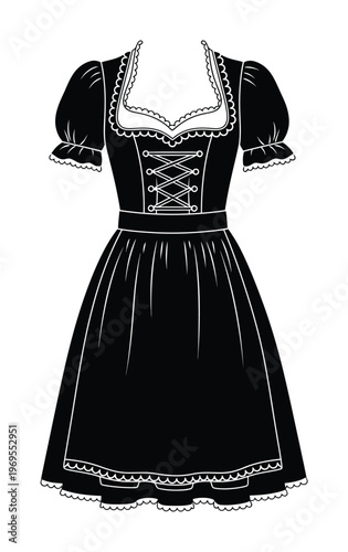 Vector of a traditional german dirndl dress with puffed sleeves
