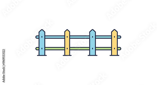Colorful wooden fence with posts.