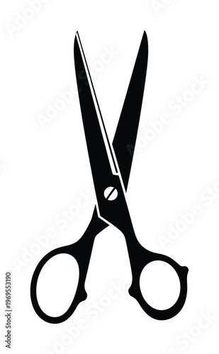 Vector of an open pair of scissors with sharp blades and a screw